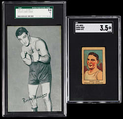 1921 W551 Harry Greb (Hand Cut) & 1947-1966 Exhibits Rocky Marciano SGC Graded Rookie Pair