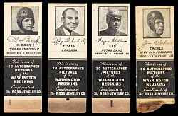 1939 Washington Redskins Ross Jewelry Matchbooks Near Set (19/20) with Jim Barber Shortprint & Sammy Baugh