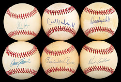 Pre-Certified Hall of Fame Single-Signed Baseball Collection (18) with Drysdale, Gehringer, Hubbell & Seaver