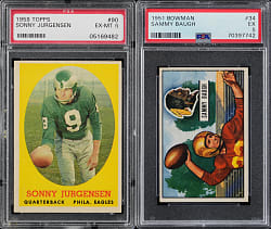 Washington Redskins Hall of Fame Quarterback PSA Graded Pair with Sammy Baugh & Sonny Jurgensen Rookie
