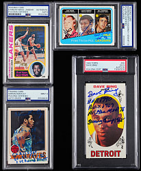 1969-1979 Signed Basketball Hall of Fame Card Group (4) with Kareem Abdul-Jabbar & Several Inscriptions - All PSA/DNA Authentic