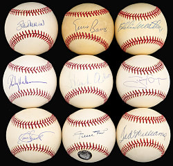 Hall of Fame Single-Signed Baseball Collection (28) with Aaron, Mays, Puckett & T. Williams