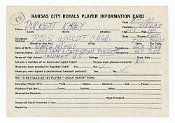 Unique 1980 Kirby Puckett Handwritten Kansas City Royals Player Information Card - Earliest Known Example with Full JSA LOA
