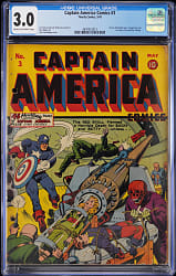 1941 Timely Comics Captain America Comics #3 Stan Lee Text Story First Timely Work, Classic Red Skull Cover - CGC 3.0