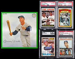 1964-1972 Hall of Fame PSA & SGC Graded Quartet with Aaron, Clemente, Koufax & Mays Plus 1964 Auravision Records Mantle