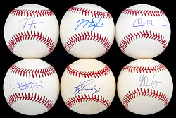 Modern Hall of Famer & Superstar Single-Signed Baseball Group (6) with Mike Trout, Freddie Freeman & Juan Soto