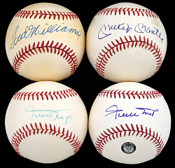 Mickey Mantle, Willie Mays & Ted Williams Single-Signed Baseballs (4) - All Individually Certified
