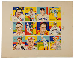 Lot # 6: Extremely Rare 1934-1936 R327 Diamond Stars Printer's Proof Uncut 12-Card Sheet with (5) Hall of Famers Including Dickey, Grove & Frisch - Newly Discovered!