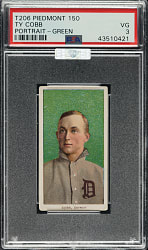 Lot # 8: 1909-1911 T206 White Border Ty Cobb Portrait Green Background PSA VG 3 (MBA Silver Diamond)