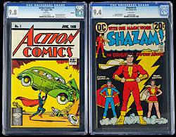 1973-2016 DC Super-Hero CGC Graded Comic Books (6) with 1973 SHAZAM #3 9.4 & 1988 Action Comics #1 Replica 9.8