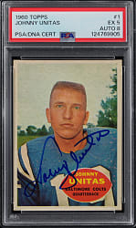 Signed 1960 Topps Football #1 Johnny Unitas PSA EX 5 with "8" Auto