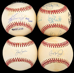Multi/Single-Signed Baseball Quartet with Ken Griffey Jr. Limited Edition (#/2000 UDA), Cal Ripken Jr. & 1999 Hall of Fame Class