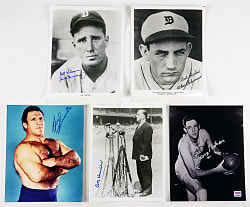 Multi-Sport Hall of Famer Signed Photograph Group (5) with Mikan, Gehringer, Greenberg, Chandler & Sammartino