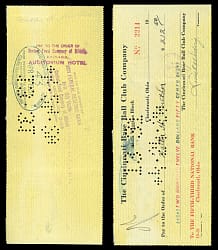 1920 Dutch Ruether Signed Cincinnati Reds Payroll Check - 1919 World Series Champ