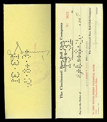 1920 August "Garry" Herrmann Signed Cincinnati Reds Payroll Check - 1919 World Series Champ