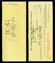 1920 Slim Sallee Signed Cincinnati Reds Payroll Check - 1919 World Series Champ