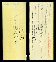 1920 Heinie Groh Signed Cincinnati Reds Payroll Check - 1919 World Series Champ