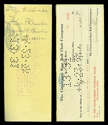 1920 Rube Bressler Cincinnati Reds Payroll Check - 1919 World Series Champion