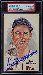 Signed 1981 Perez-Steele Hall of Fame Postcard #104 Ted Williams with PSA/DNA Auto 10 Grade!