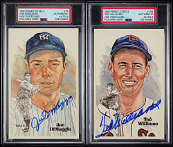 Signed 1980 & 1981 Perez-Steele Hall of Fame Postcard PSA Graded Pair with Joe DiMaggio & Ted Williams