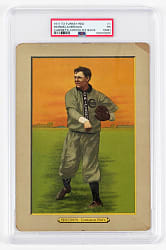 1911 T3 Turkey Red Cabinets #1 Mordecai Brown Checklist Back PSA POOR 1 (mk)