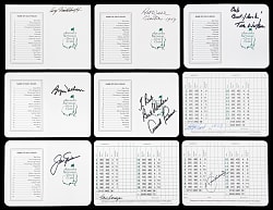 Masters Tournament Winner Signed Augusta National Golf Club Scorecard Partial Set (29/56) with Nicklaus & Palmer