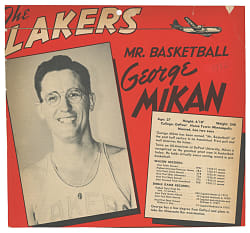 1951-1952 Northwest Airlines World Champion Minneapolis Lakers Advertising Calendar Schedule Photographs (2) with George Mikan & "Whitey" Skoog