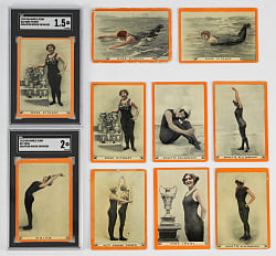 1912-1913 Pan Handle Scrap Champions T Cards (80) with T221 Women Swimmers Partial Set (61/100) & T230 Athletes Starter Set (16/50) with (2) SGC Graded