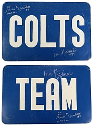 1960s Baltimore Colts Memorial Stadium Double-Sided Tin Sign Twice-Signed by Gino Marchetti & Lou Michaels