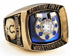 1970 Johnny Unitas Baltimore Colts Super Bowl V Championship 10k Gold Salesman's Sample Ring