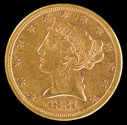 1881-S Liberty Head $5 Half  Eagle Gold Coin