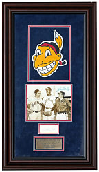 1948 Cleveland Indians World Champions Display with Satchel Paige Cut Signature & Lou Boudreau/Bob Feller Dual-Signed Period Photograph