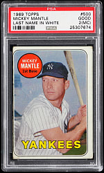 1969 Topps #500 Mickey Mantle White Letter Variation PSA GOOD 2 (mc)