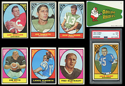 1967 Topps Football Near Set (129/132) with One PSA Graded Plus Oakland Raiders Comic Pennant