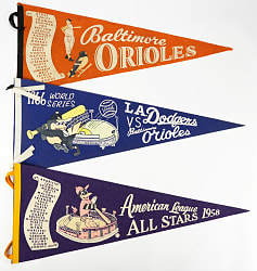1950s-1960s Baltimore Orioles Pennant Collection (7) with 1954 Inaugural Scroll & (3) 1958 All-Star