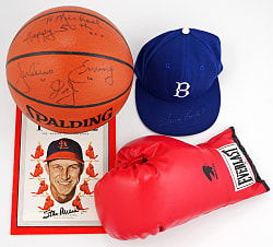 Signed Multi-Sport Collection (7) With Ali, Koufax & Multi-Signed Heisman Mini-Helmet