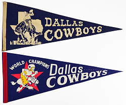 1960s-1972 Dallas Cowboys Pennants Pair with World Champions & Rare City Skyline Pennant