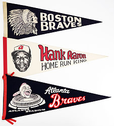 1950s-1970s Milwaukee/ Atlanta Braves Pennant Collection (7) with 1957 Champions & Hank Aaron Home Run King