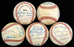 Multi-Signed Hall of Fame Baseball Group (5) with (76) Total Signatures Including (3) Hank Aaron, Ted Williams