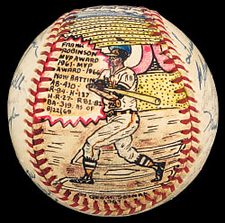 1969 Baltimore Orioles Team-Signed George Sosnak Hand-Painted Folk Art Baseball with Frank Robinson, Brooks Robinson & Earl Weaver