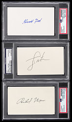 PSA/DNA Authenticated Boldly Signed Presidential Index Cards (3) with Nixon, Ford & Carter