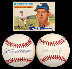Signed Baseball & Card Collection (6) with 1969 Topps #200 Bob Gibson & Ted Williams OAL Baseball