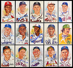 Perez-Steele Signed Hall of Fame Postcards (22) In Official Album With Hank Aaron & Perez-Steele COA