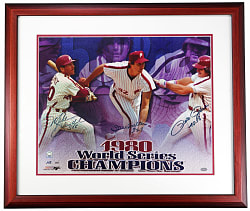 1980 Philadelphia Phillies World Series Champions Signed and Inscribed Poster in Framed Display with Schmidt, Carlton & Rose