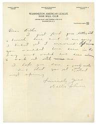 1929 Walter Johnson Signed Handwritten Letter with Official Washington Baseball Club Envelope - Full JSA LOA