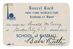 1940 Babe Ruth Boldly Signed New York World's Fair Academy of Sport Student Card with Accompanying Christy Walsh Signed Certificate - Full JSA LOA