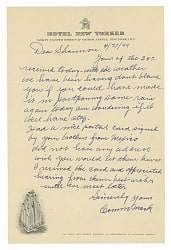 1944 Connie Mack Signed Handwritten Letter on Hotel New Yorker Letterhead - Full JSA LOA