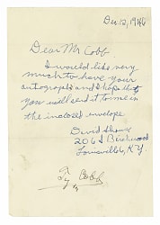 1946 Ty Cobb Signed Letter with Full JSA LOA