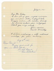 1961 Frank Baker Signed Handwritten Note - Full JSA LOA