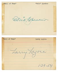 Nap Lajoie and Tris Speaker Signed Index Card Pair - Both Full JSA LOA